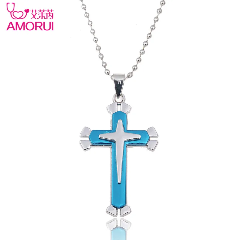 Мужское ожерелье с кулоном в виде Креста Иисуса черного или синего цвета|pendants for