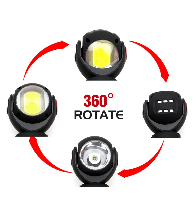 Практичный вращающийся фонарь на 360 градусов Cree светодиодный+ COB Светодиодный фонарь USB Перезаряжаемый с 18650 встроенным аккумулятором задний магнит