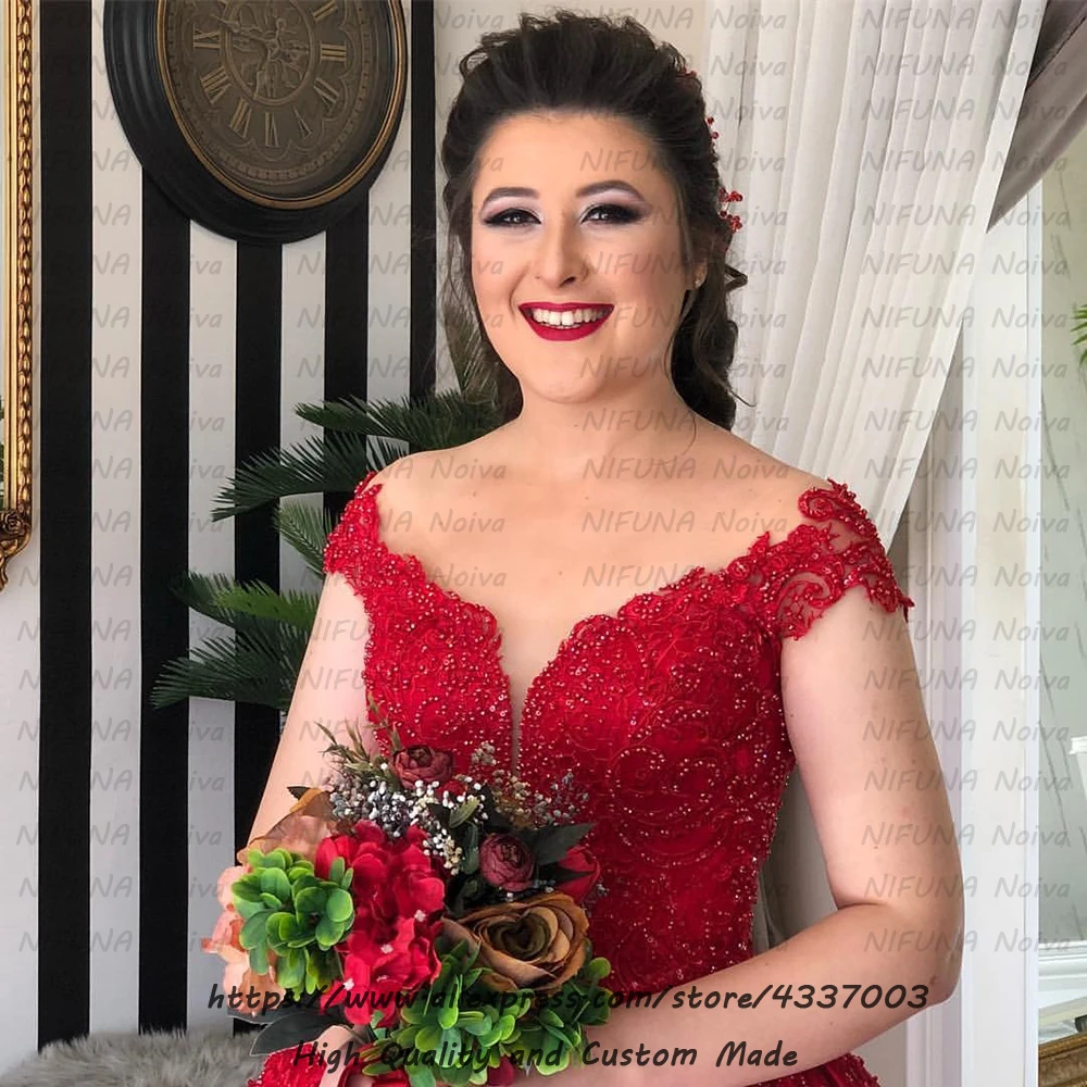 Халат Mariage Дубай Роскошные атласные свадебные платья плюс размер мода с аппликацией расшитый кружевом бальное платье красное свадебное платье платье невесты