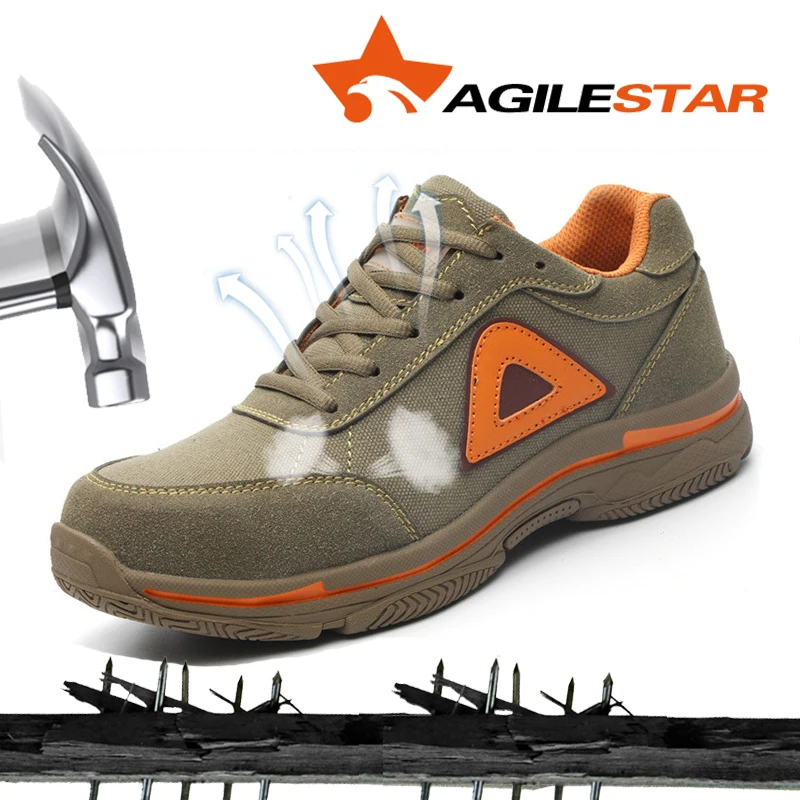 

AGILESTAR Woodland Shoes Breathable Brown Suede Comfortable Outdoors Steel Toe Anti-Smashing Non-Slip Security Work Shoes