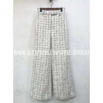 

Women's Retro lattice trousers pants high quality 2020 new comfortable casual straight trousers Tweed slacks Lined with silk