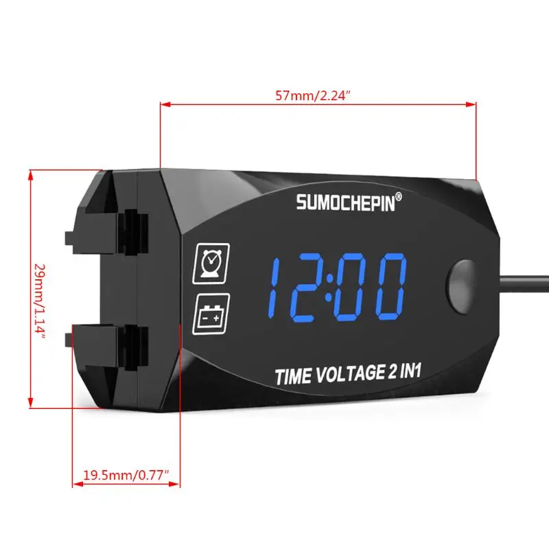 DC 12V Motorcycle LED Digital Display Voltmeter Voltage Panel Meter Electromobile Motorbike Volt Meter Timemeter Acrylic