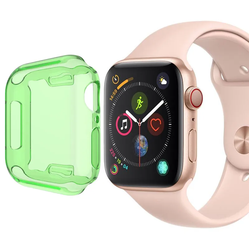 Green Цветной защитный чехол из ТПУ для Apple Watch 44 40 мм 360 чехол для защиты всего вокруг бампера Смарт-часы аксессуары для iWatch 4 - Цвет ремешка: Green