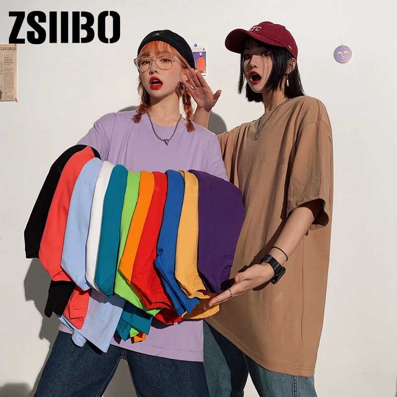 Летняя футболка с коротким рукавом хлопковая свободная однотонная Базовая