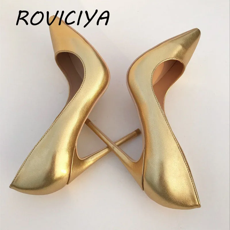 Classic Pumps Prom-Shoes Stiletto Pointed-Toe High-Heel ROVICIYA Gold 12cm YG018 Womens