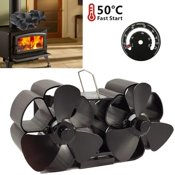 

8 Blade Heated Powered Stove Fan Fireplace Fans Wood Stove Fan Twin Motor with Magnetic Themometer