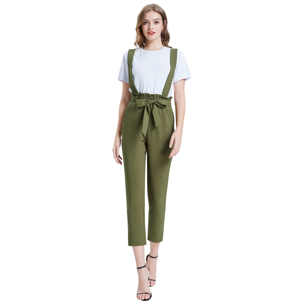 Women's Pants Autumn Ladies solid color Pants Elastic Waist Cropped Length Trousers Loose Streetwear Pantalones