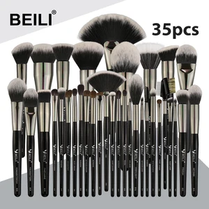 Image 1 - BEILI Black 35 Pieces Professional Natural Makeup Brushes Set Blending Eyebrow Concealer Eyeliner Foundation Powder brush makeup