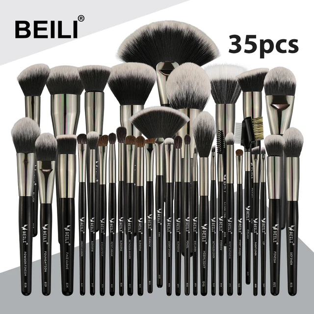 BEILI Black 35 Pieces Professional Natural Makeup Brushes Set Blending Eyebrow Concealer Eyeliner Foundation Powder brush makeup