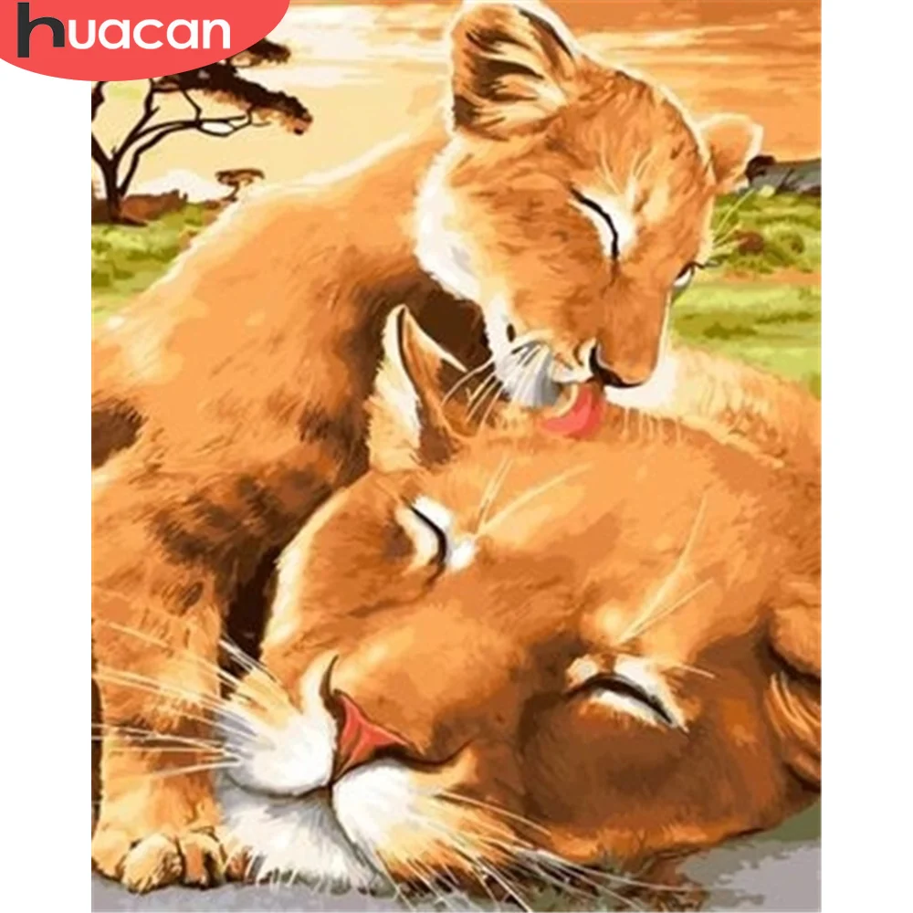 HUACAN Paint By Number Lion Drawing On Canvas Gift DIY Pictures Numbers Tiger Kits Hand Painted Painting Art Home Decor | Дом и сад