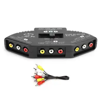 

3 In 1 Out Audio Video RCA Splitter Black Switch Selector Box Splitter with AV Cable for DVD VCD VCR for XBOX PS2