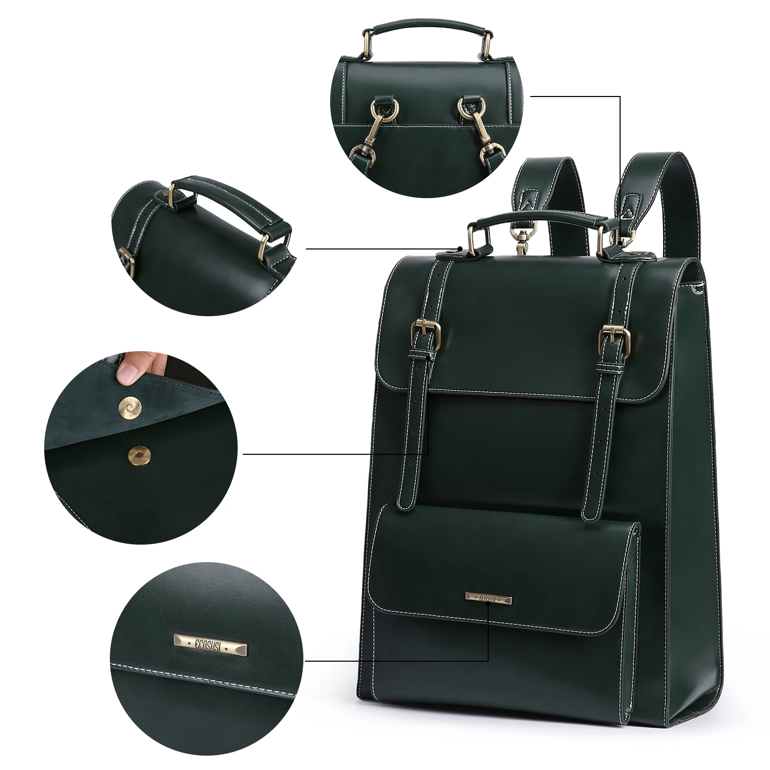 ECOSUSI, рюкзак для ноутбука, Ретро стиль, женские Сумки из искусственной кожи, сумки-мессенджеры, школьная дорожная сумка, винтажный женский рюкзак большой емкости