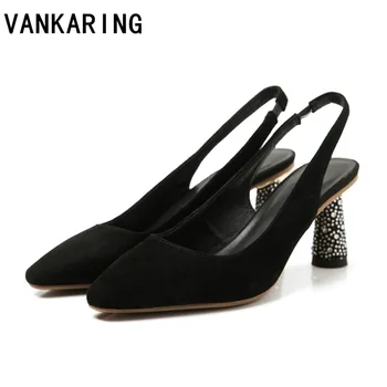 

crystal high heels female party shoes woman 2020 flock ankle strap slingback women office career sandals casual nude pumps women