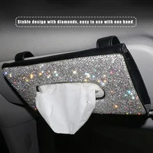 Cristal de la caja del tejido del coche visera de Sol de cuero de diamante de papel de tejido funda, soporte visera colgando servilleta Interior accesorios 713