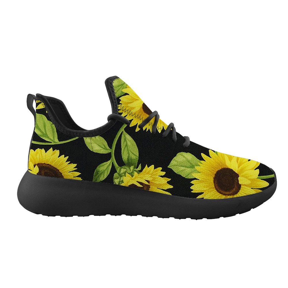 

Sunlight Flowers Floral Picture Custom Leisure Woman Shoes Lace Up Fly Weaving Lightweight Flat Running Sneakers Unisex Footwear
