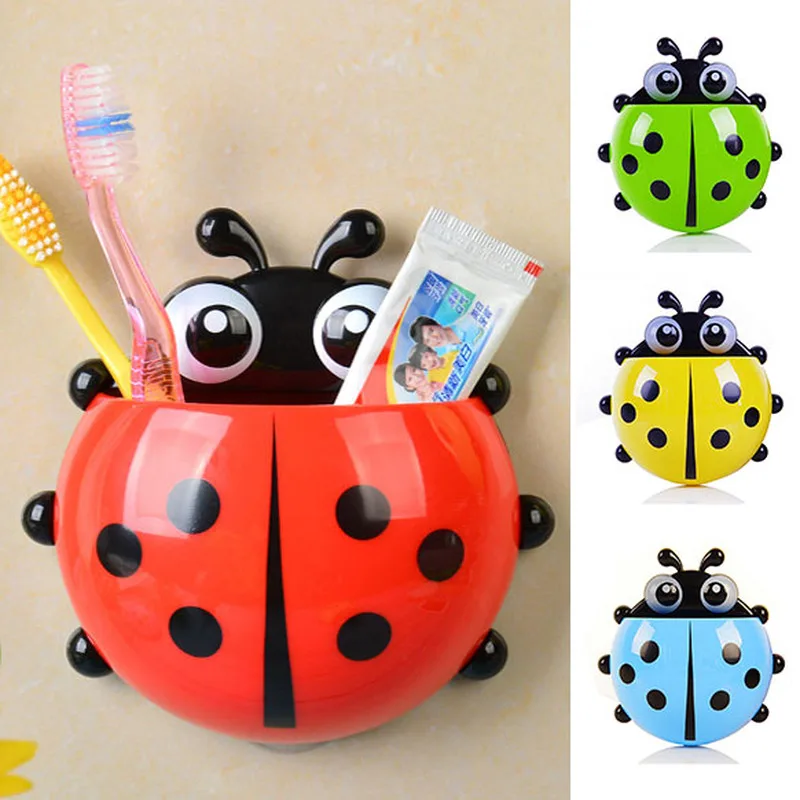 Uds mariquita Animal insecto titular de cepillo de dientes de cuarto de baño de dibujos animados cepillo de dientes pasta de dientes de succión de Pared Soporte Rack organizador contenedor