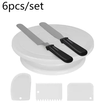 

6pcs/set Plastic Cake Turntable Rotating Cake Plastic Dough Knife Decorating Cream Cakes Stand Cake Table