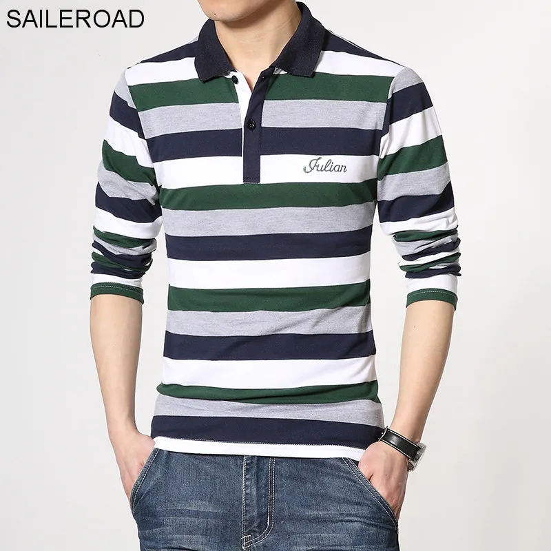 FM8366 green SAILEROAD хорошее качество плюс размер брендовая одежда мужская футболка длинный рукав вышивка хлопок Футболка Повседневная Топ Футболка Homme - Цвет: FM8366 green