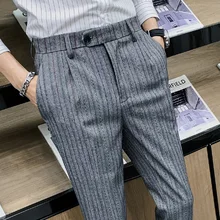 Мужские брюки Осень Новые тонкие полосатые вертикальные ощущения брюки костюм брюки свободные повседневные Модные личности Молодежная мужская одежда