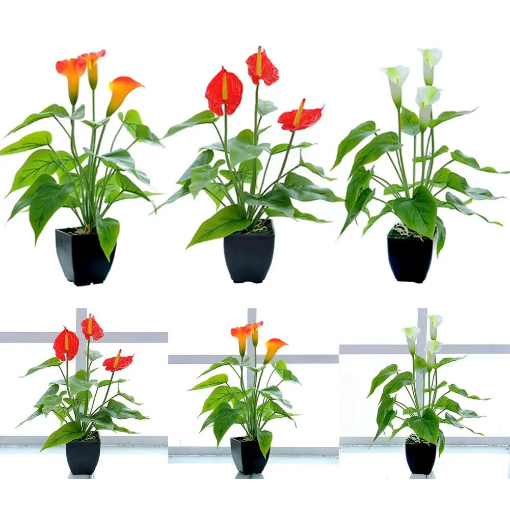 Simulation Plant Bonsai Artificial Flower Common Callalily Green Plant Landscape Flower Pot Planter Garden Decor