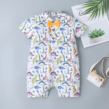 

2020 Summer Baby Infant Rompers Baby Boys Clothes Yellow Bow Print Cartoon Dinosaur Baby Clothes Boys Rompers Kids Baby Costume