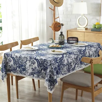 

Lace Rectangular Tablecloth Classical Chinese Style Blue Flower Tree Printed Tablecloth TV Cabinet Dining Tea Table Cover