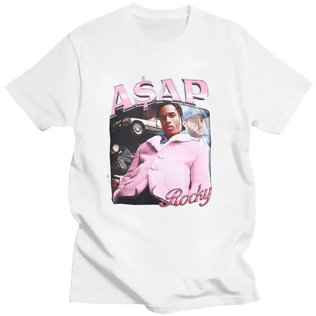 Hot Sale ASAP Rocky Portrait Graphic Aesthetics T-shirts Hip Hop Cotton Short Sleeve Loose Couple T-Shirt Casual Harajuku Tshirt white
