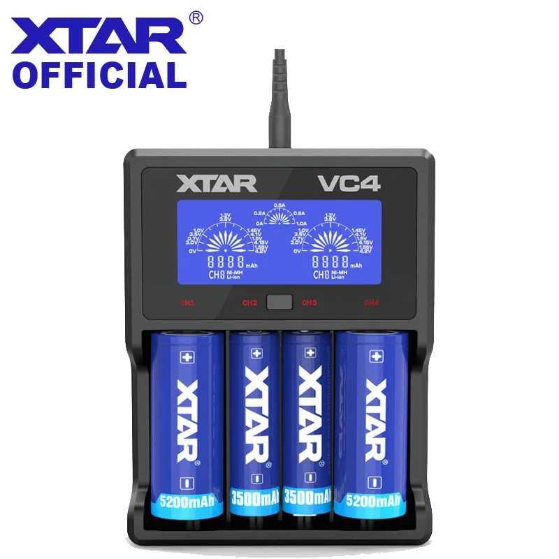 XTAR VC4 VC2 зарядное устройство для батареи 3,7 в Интеллектуальный литий-ионный 18650 17500 10440 16340 18350 26500 AA/AAA NiMH Зарядное устройство для литиевых батарей