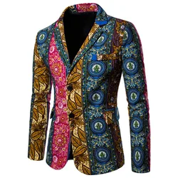 LUCLESAM Men Ethnic Style Stitching Printing Dress Blazer Male Casual Two Buttons Suit Jacket Traje de hombres Disco Stage LUCLESAM Men Ethnic Style Stitching Printing Dress Blazer Male Casual Two Buttons Suit Jacket Traje de hombres Disco Stage