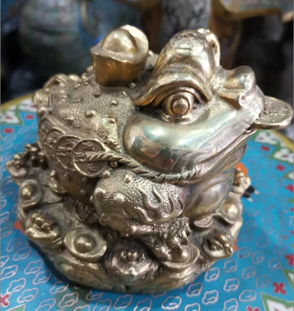 Металлические поделки китайская латунная резная монета Статуя жабы, украшение дома фэн-шуй металлическая скульптура лягушки