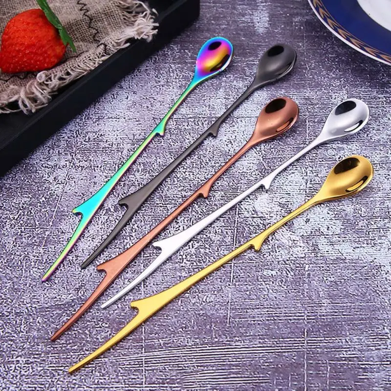 

5 Pcs Branch Stainless Steel Long Handle Coffee Tea Bar Drink Cocktail Mixing Spoon