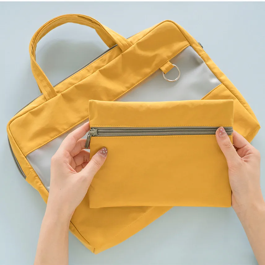 

MINKYS Canvas Translucent A4 File Folder Bag With Storage Bag 2PCS Waterproof Business File Document Briefcase Office Stationery