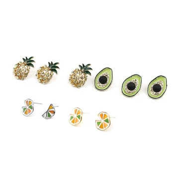 

New Fashion Fruit Series stud Earrings For Women Jewelry Ear Post Stud Earrings Colorful Pinapple Avocado Orange Earrings 1 Pair