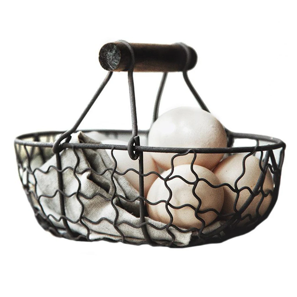 Iron Bread Basket Retro Metal Storage Basket Fruit Container with Handle Decor