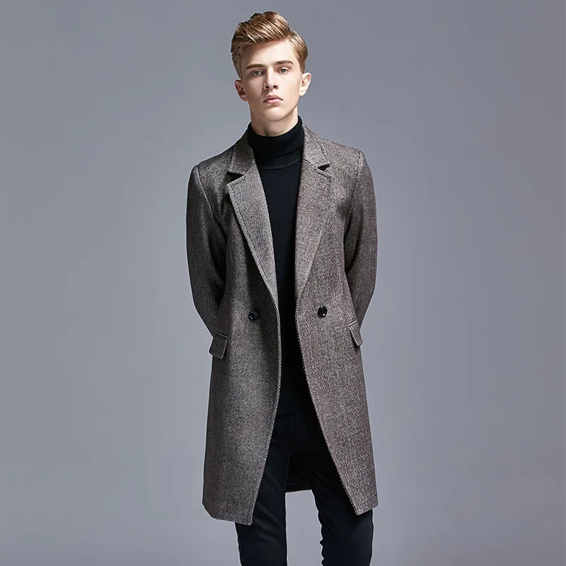 D&R Fashion Mens Spring Coat 3/4 Long Blazer Jacket Wool Formal Evening Slim Overcoat