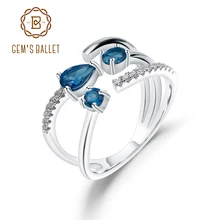 GEM'S BALLET, 0.83Ct, натуральный Лондон, голубой топаз, камень, кольцо, 925 пробы, серебро, регулируемое, Открытое кольцо для женщин, хорошее ювелирное изделие