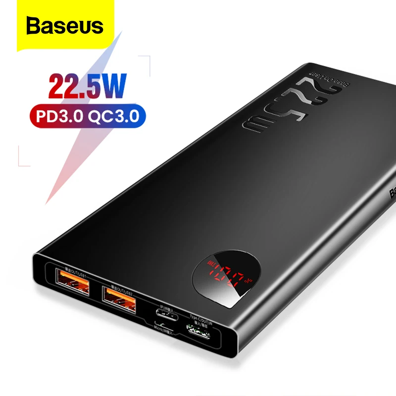 Baseus 5A SCP Power Bank Quick Charge 3.0 USB C PD 10000mAh Powerbank for iPhone Xiaomi Huawei Porta