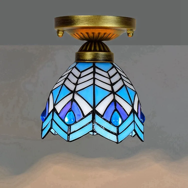 

European style 6 "15cm Tiffany colored glass corridor balcony small ceiling light Mediterranean blue light