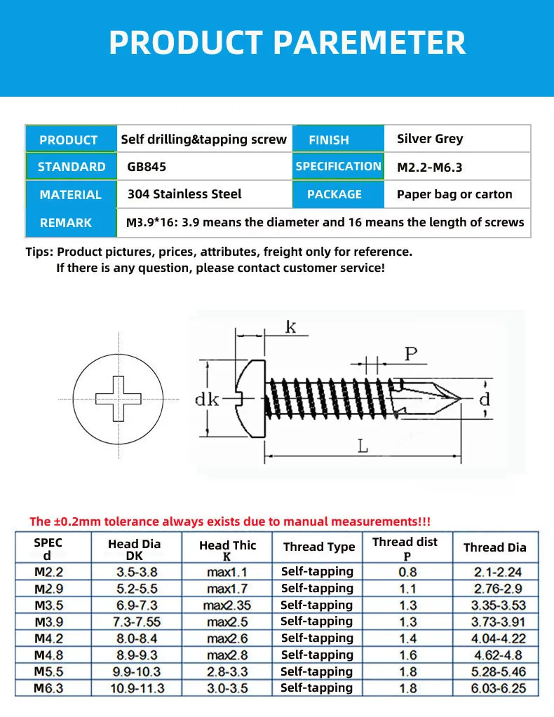 Pan head drilling screw detail 2