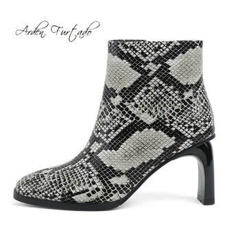 

Arden Furtado Fashion Women's Shoes serpentine Square Head Chunky Heels Zipper Elegant Boots ankle serpentine Boots big size 43