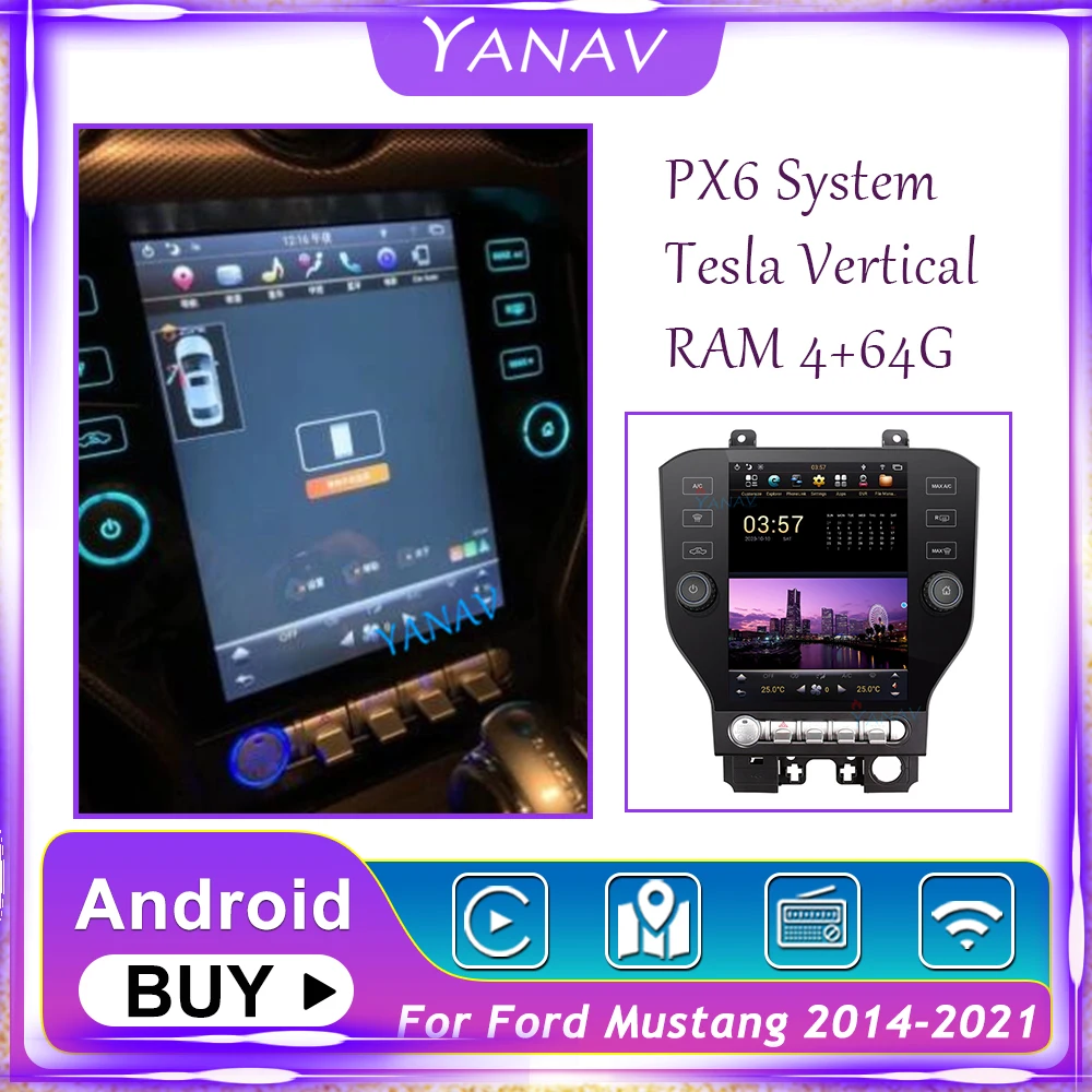Автомагнитола PX6 на Android с GPS-навигацией для Ford Mustang 2014-2021 автомагнитола видео