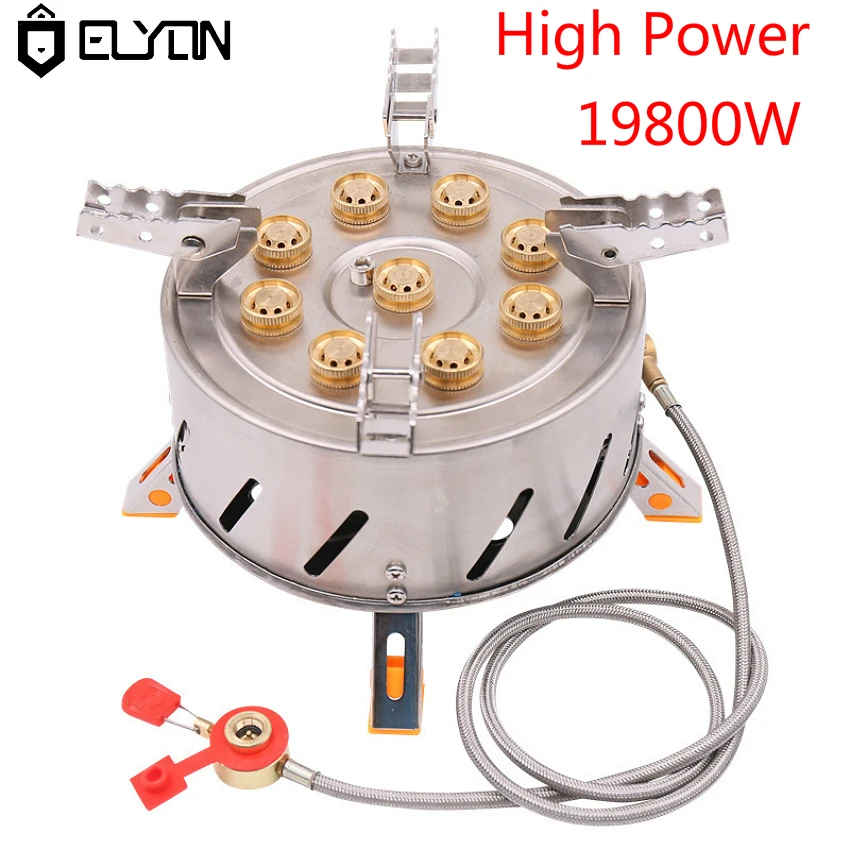 ELYON 19800W High-Power Camping Gas Stove Nine Core Flame Nozzle Strong Fire Outdoor Gas Burner Stove Camping Equipment Furnace