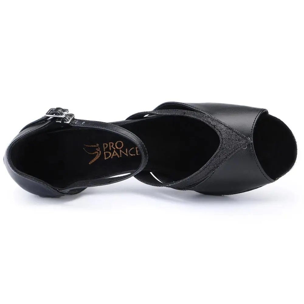 Pro Dancer Women Ballroom Dance Shoes Salsa Latin Dance Sandals Mid Heel Suede Sole Buckle-up