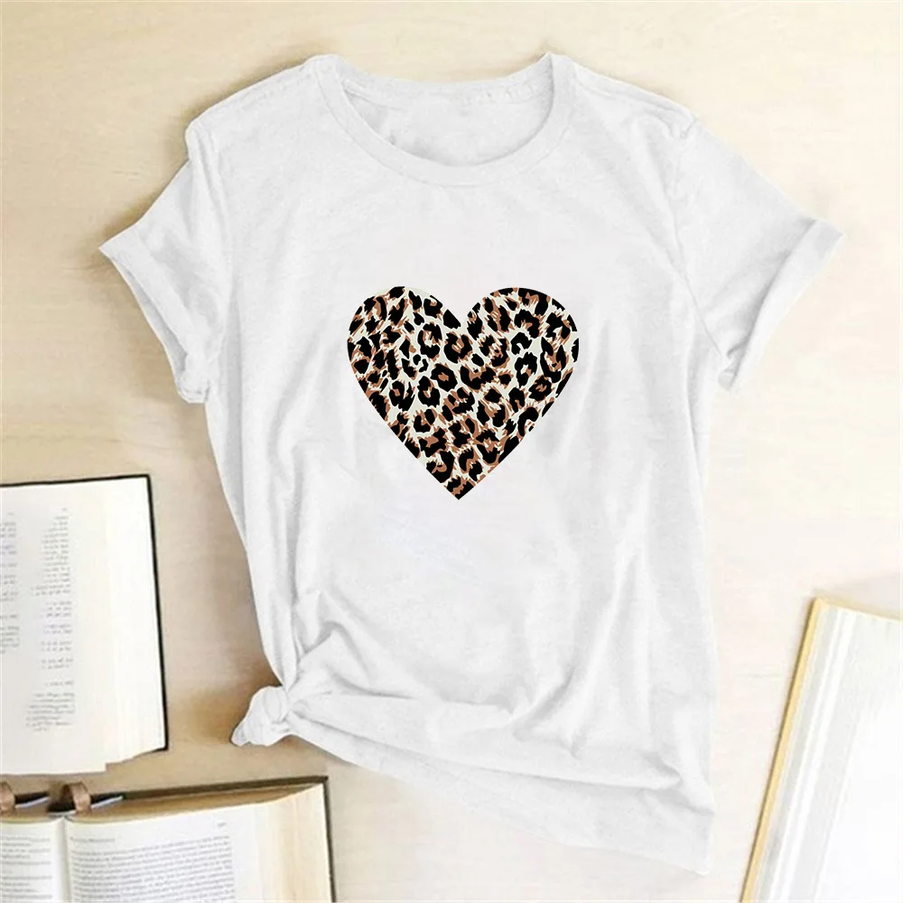 Leopard Love Heart Print Women Couple Love T Shirt Fashion Harajuku Tumblr Kawaii Tee Shirt Femme Tumblr Unisex 2020 Clothes