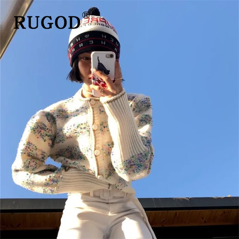 RUGOD, винтажный Блестящий вязаный свитер, шикарный полосатый кардиган, зимние топы для женщин, одежда, трикотаж, корейский стиль