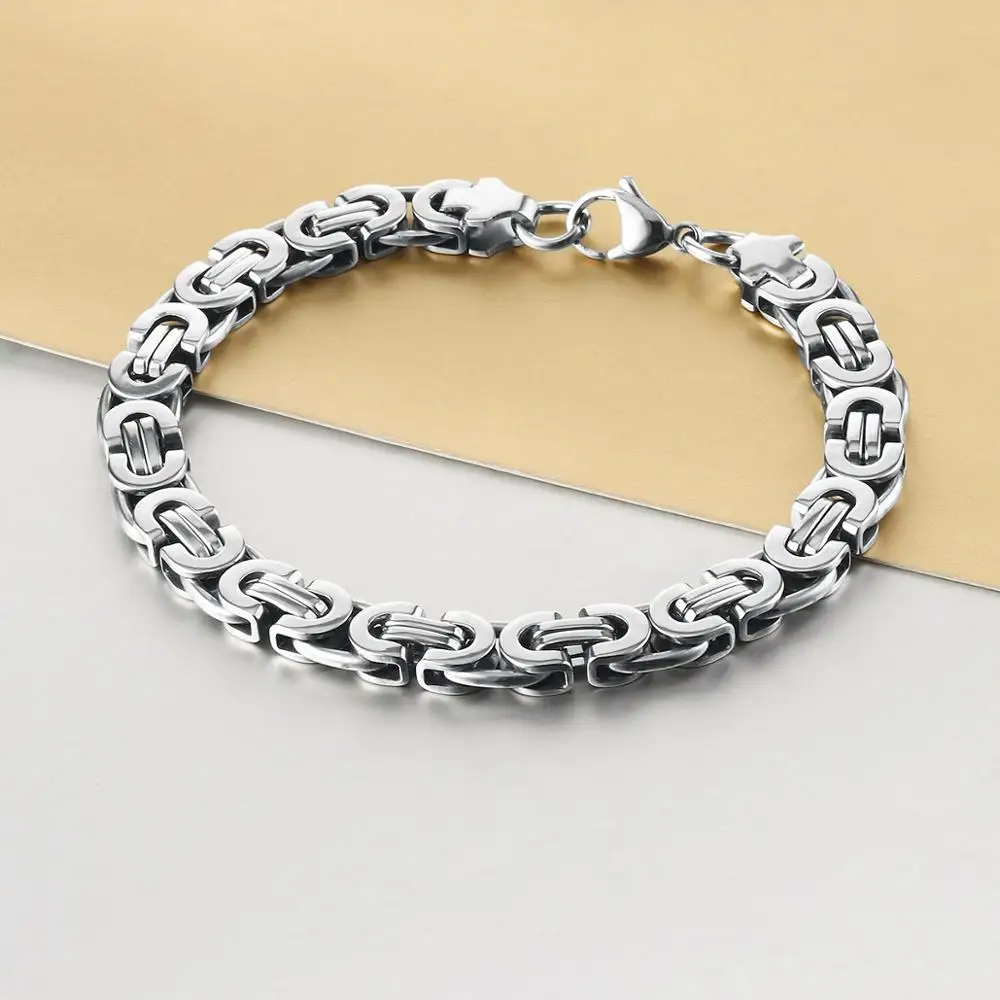 SeiMios Men's Byzantine Chain Bracelet – 6mm Stainless Steel, Polished, 8.6 Inch Length
