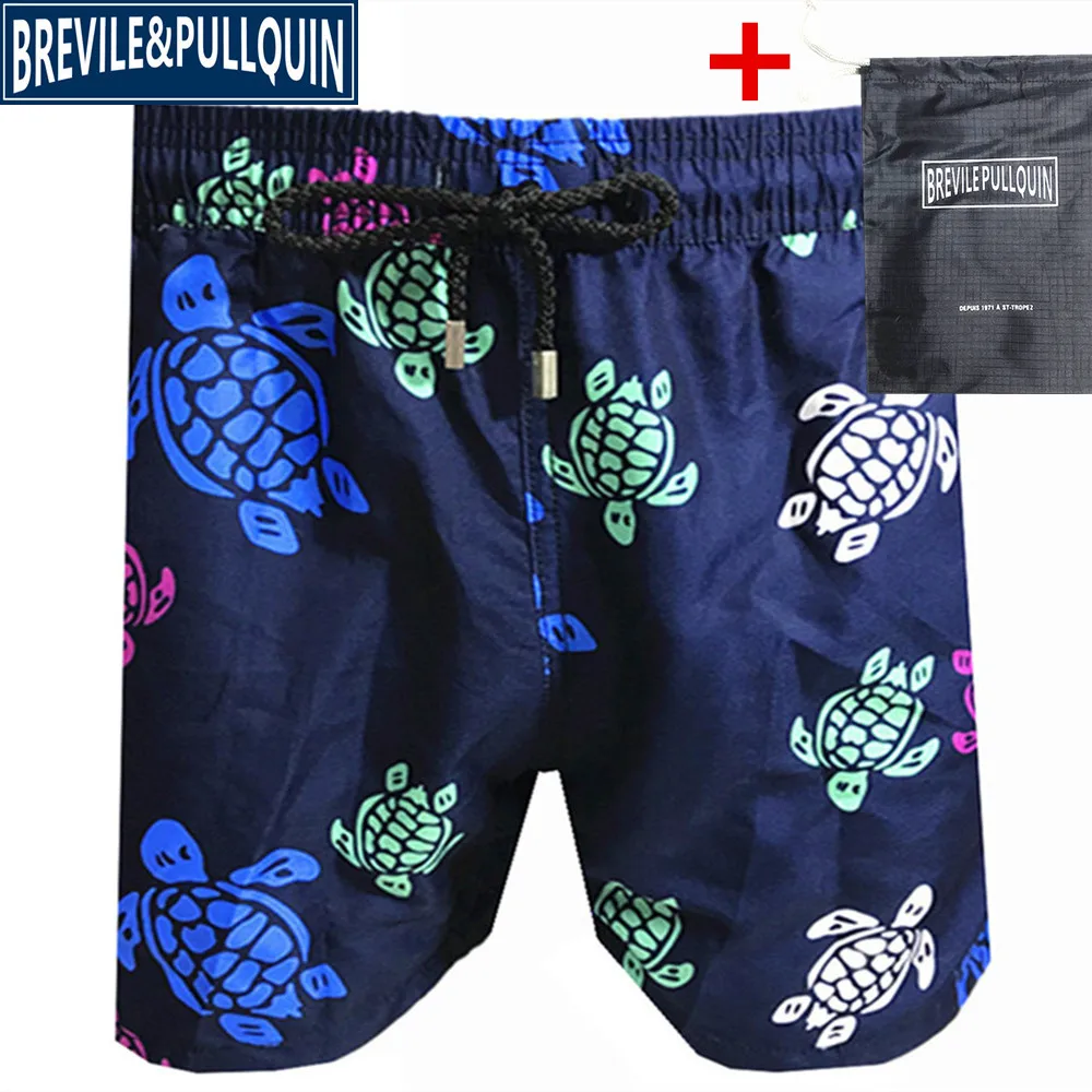 P Бренд Bermuda, купальный костюм для влюбленных, эластичный пояс, Brevile pullquin, пляжные шорты для мужчин, Черепашки, плавки, быстросохнущие+ подарочная сумка - Цвет: P