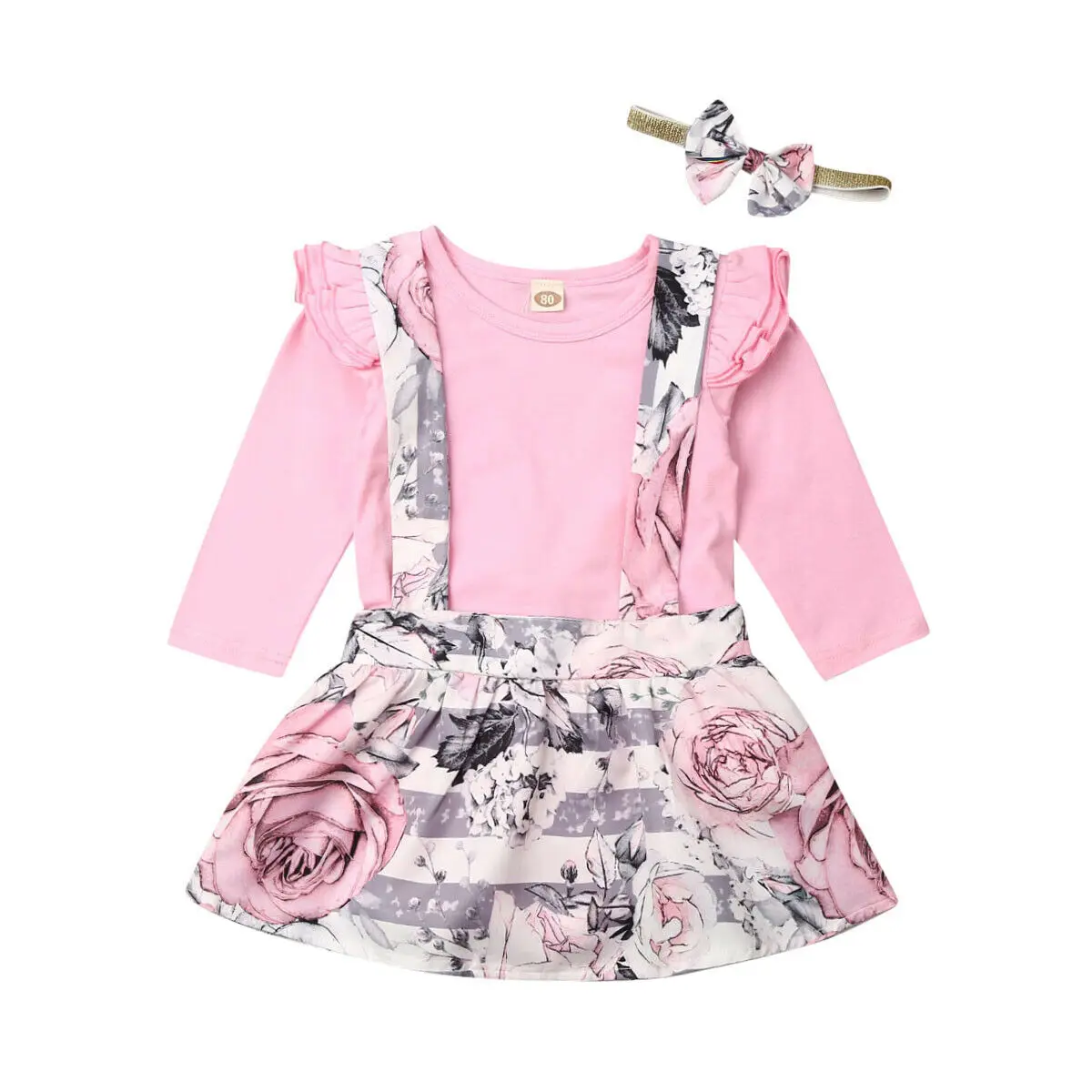 Emmababy одежда для маленьких девочек из 3 предметов осенняя одежда комбинезон с рюшами+ юбка-пачка с цветочным рисунком комплект для малышей От 6 месяцев до 3 лет