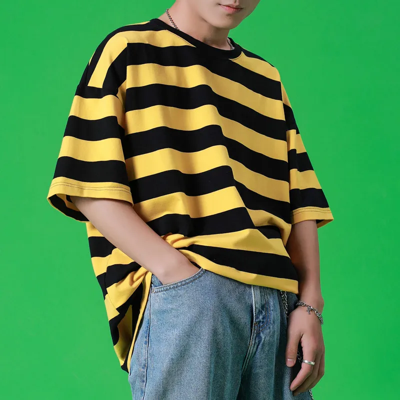 2019 Summer Men's New Casual Striped Color Short-sleeved Round Neck T Shirt Loose Temperament Trend Cotton Tshirt Harajuku 2019 Summer Men's New Casual Striped Color Short-sleeved Round Neck T Shirt Loose Temperament Trend Cotton Tshirt Harajuku