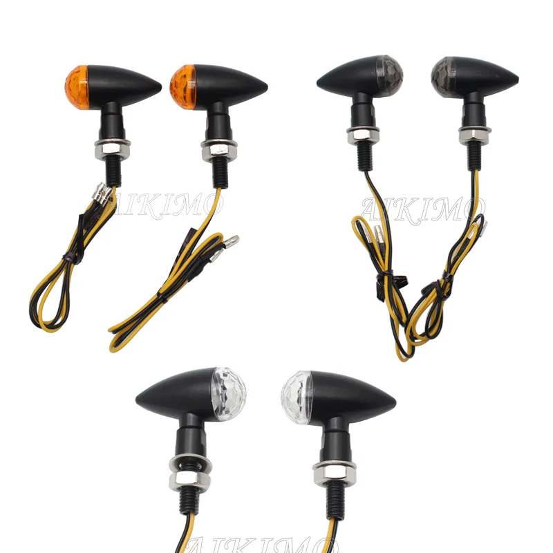 1pair 10mm Bolt Motorcycle Black Metal Blinker Lens Turn Signal Indicator Lighting Amber Light 12V LED Universal Fit |